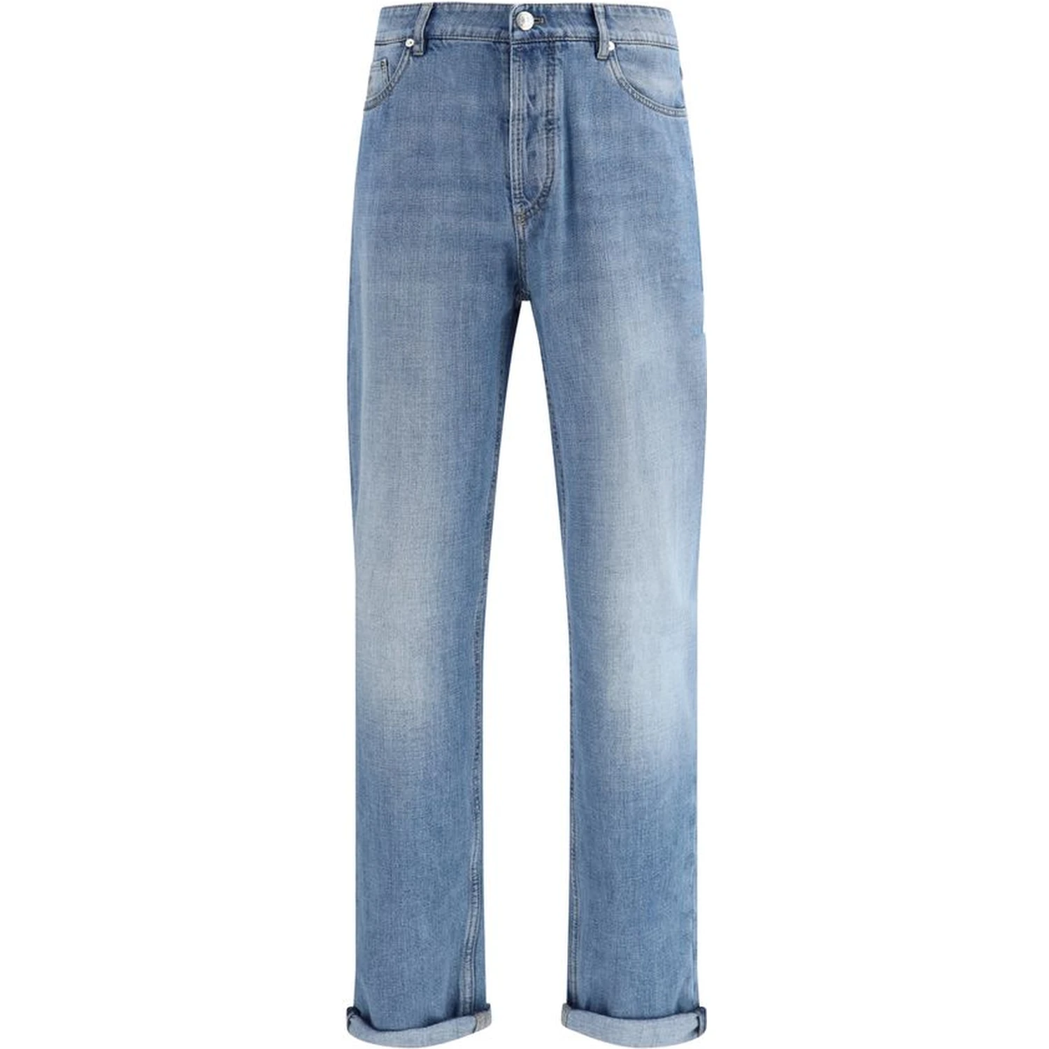 Light Blue Cotton Straight-Leg Jeans