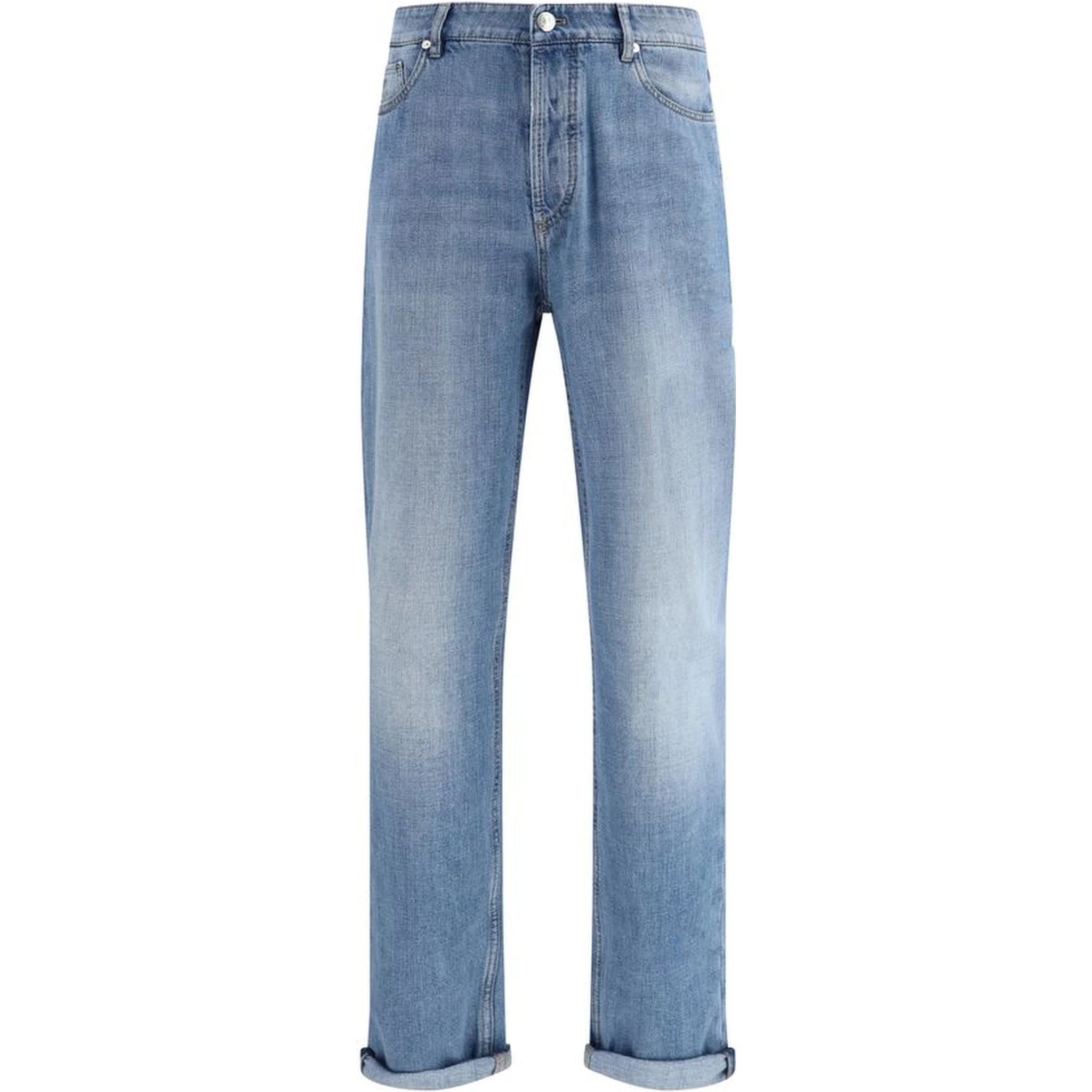 بنطلون جينز أزرق فاتح من القطن بقصة مستقيمة