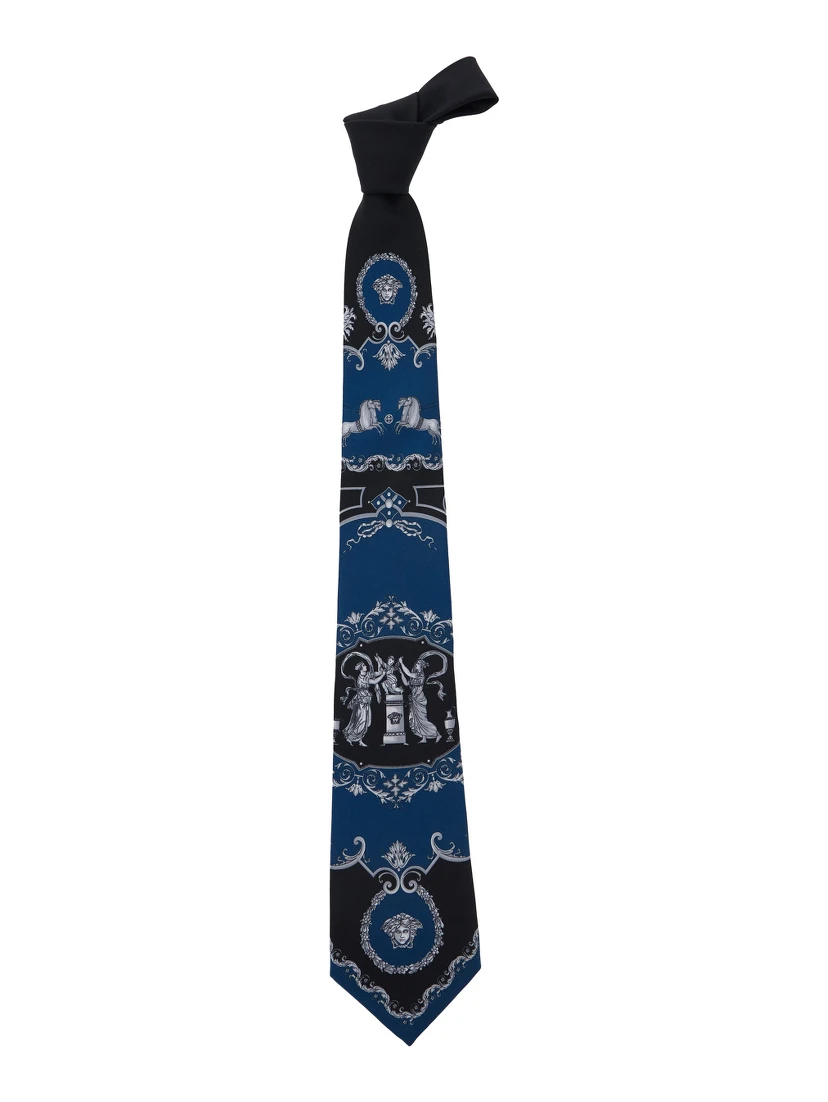 Blue Tie with Rear Tie Closure and All-Over Print in Silk Man