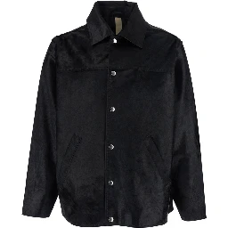 Black Jacket with Wide Collar and Dropped Shoulders in Cavallino Leather Man