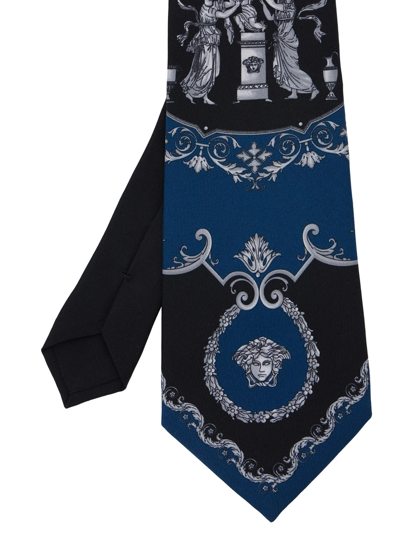 Blue Tie with Rear Tie Closure and All-Over Print in Silk Man