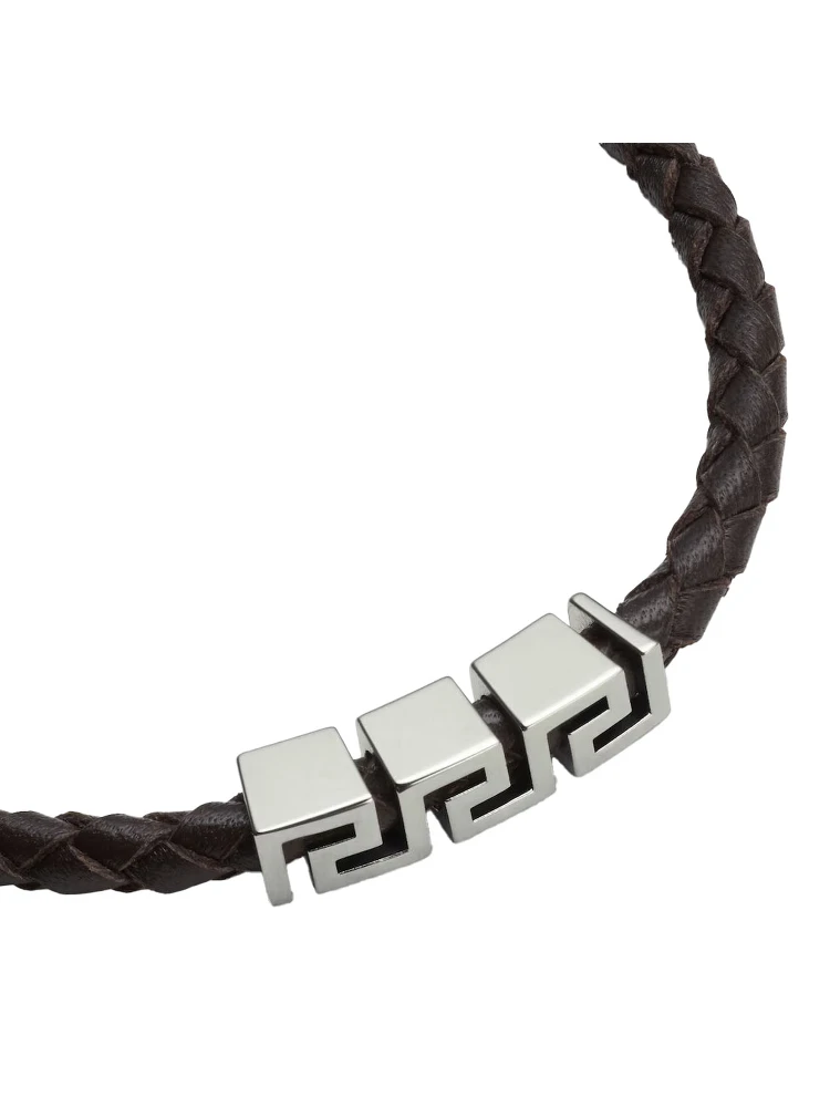 Black Bracelet with Metal Plate and Pendant Detail in Leather Man alternative