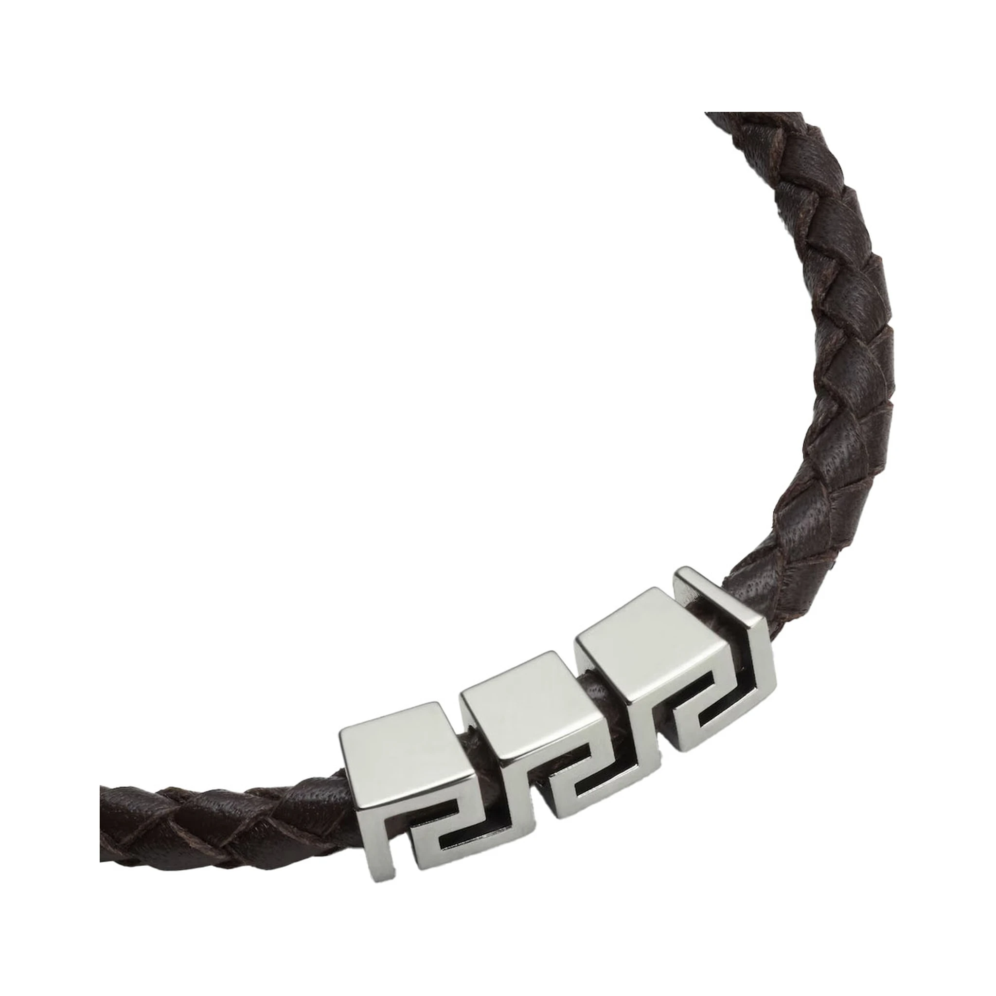 Black Bracelet with Metal Plate and Pendant Detail in Leather Man
