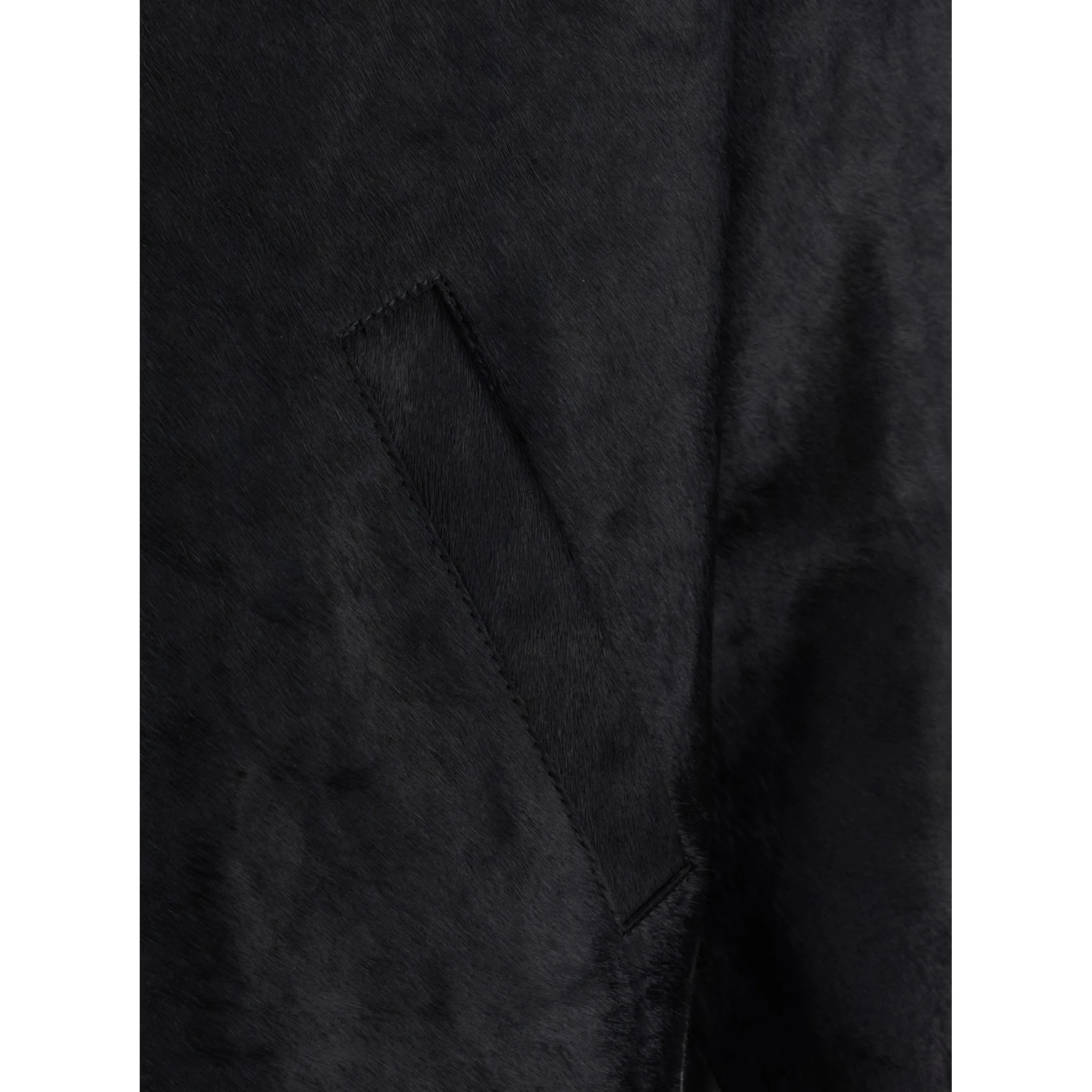 Black Jacket with Wide Collar and Dropped Shoulders in Cavallino Leather Man