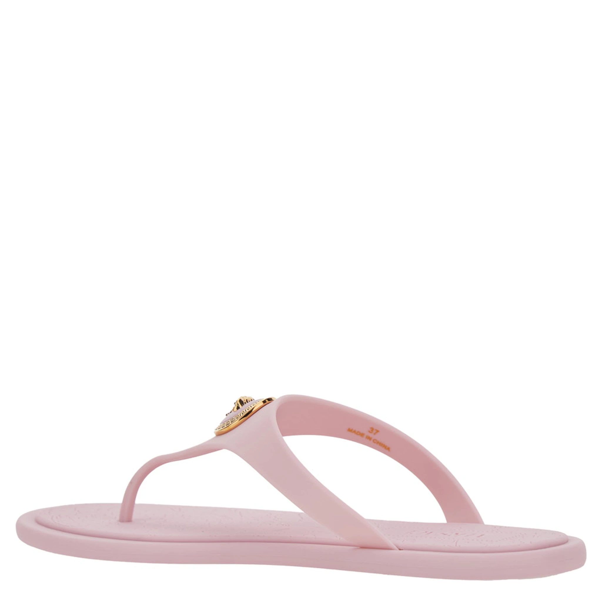 Gianni Ribbon Pink Sandals with Metallic Medusa Head on the Front in Rubber Woman