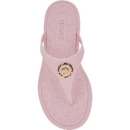 Gianni Ribbon Pink Sandals with Metallic Medusa Head on the Front in Rubber Woman