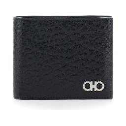 Revival Black Wallet with Gancini Buckle on the Front in Hammered Leather Man