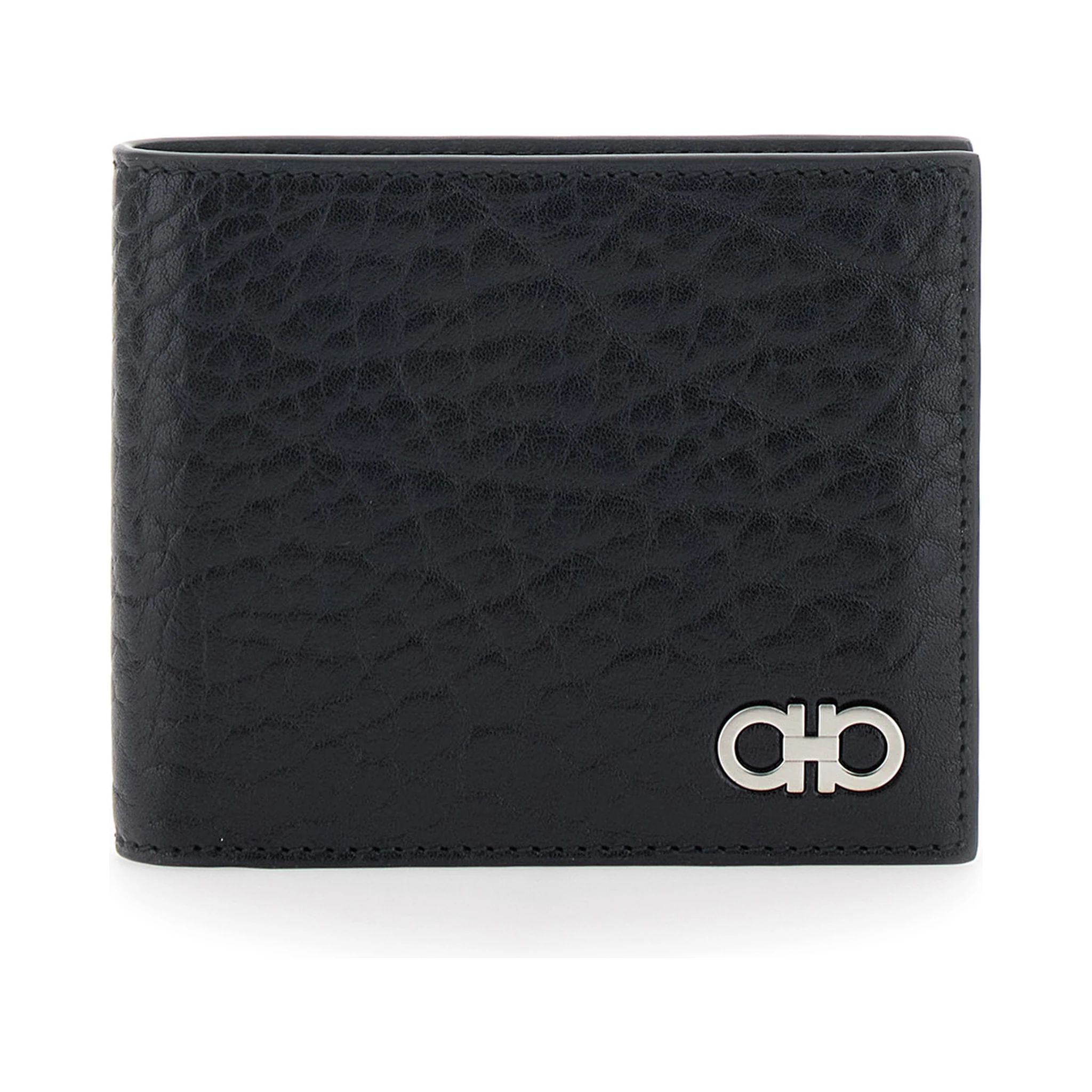 Revival Black Wallet with Gancini Buckle on the Front in Hammered Leather Man