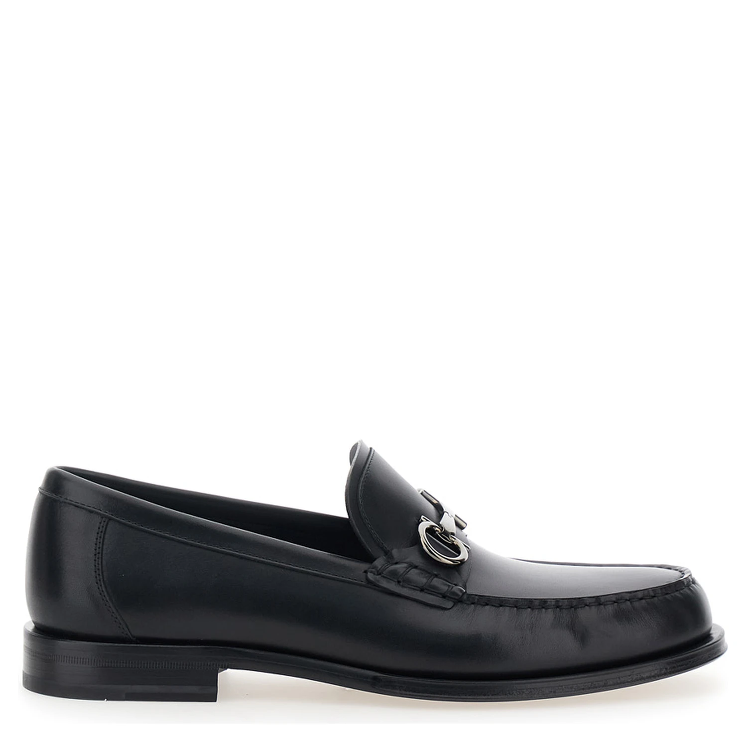 Black Loafers with Metal Ganicini Detail on the Front in Leather Man