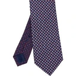 Blue Tie with Rear Tie Closure and All-Over Gancini Print in Silk Man