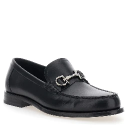 Black Loafers with Metal Ganicini Detail on the Front in Leather Man