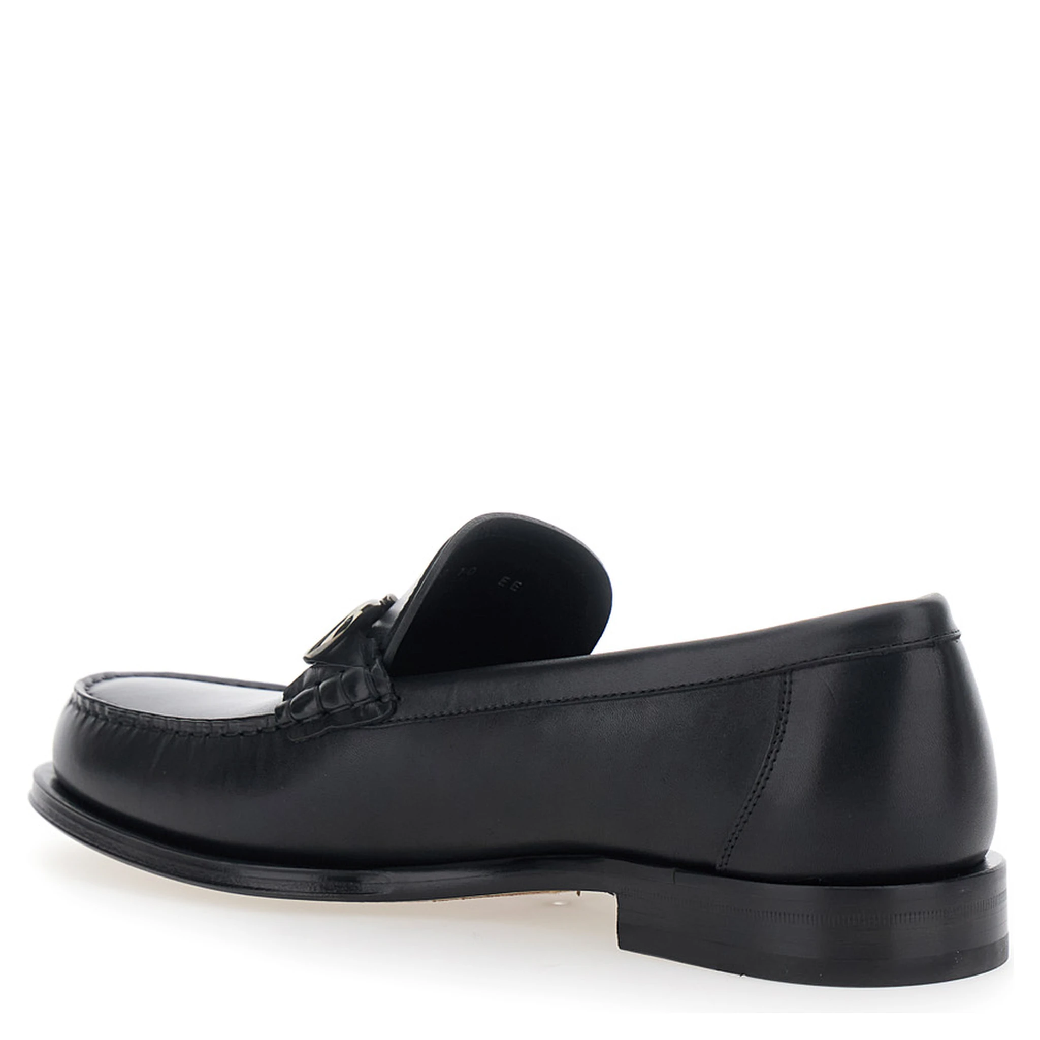 Black Loafers with Metal Ganicini Detail on the Front in Leather Man
