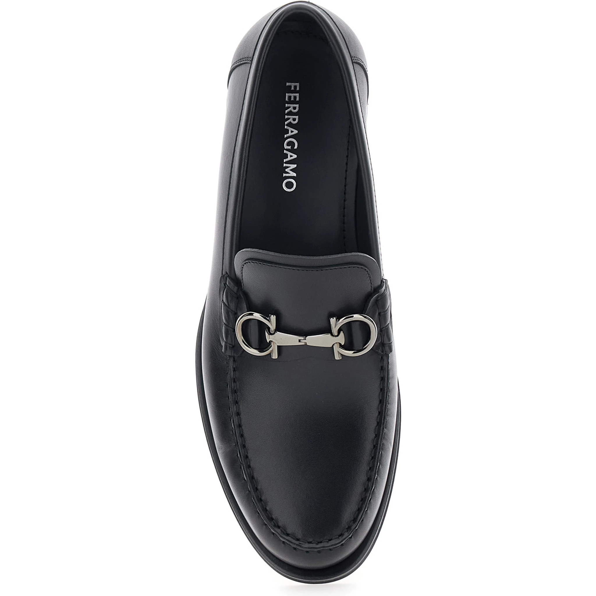 Black Loafers with Metal Ganicini Detail on the Front in Leather Man