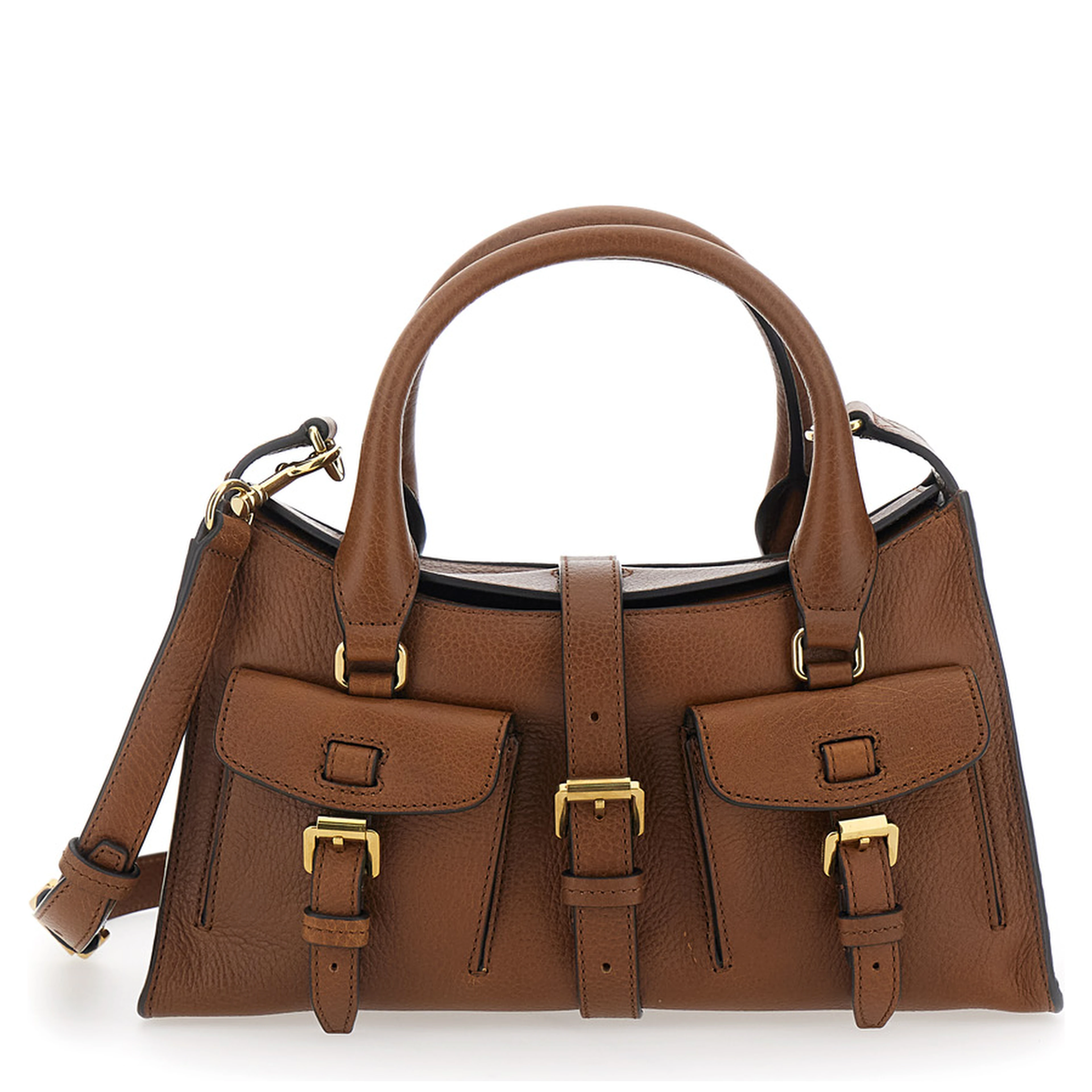 Roxanne Brown Small Handbag with Adjustable and Removable Shoulder Strap and Two Front Pockets in Leather Woman