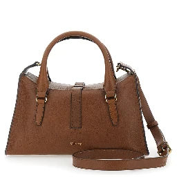 Roxanne Brown Small Handbag with Adjustable and Removable Shoulder Strap and Two Front Pockets in Leather Woman