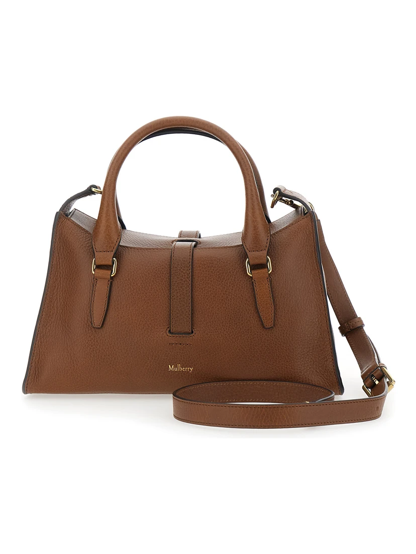 Roxanne Brown Small Handbag with Adjustable and Removable Shoulder Strap and Two Front Pockets in Leather Woman