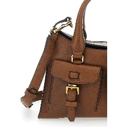 Roxanne Brown Small Handbag with Adjustable and Removable Shoulder Strap and Two Front Pockets in Leather Woman