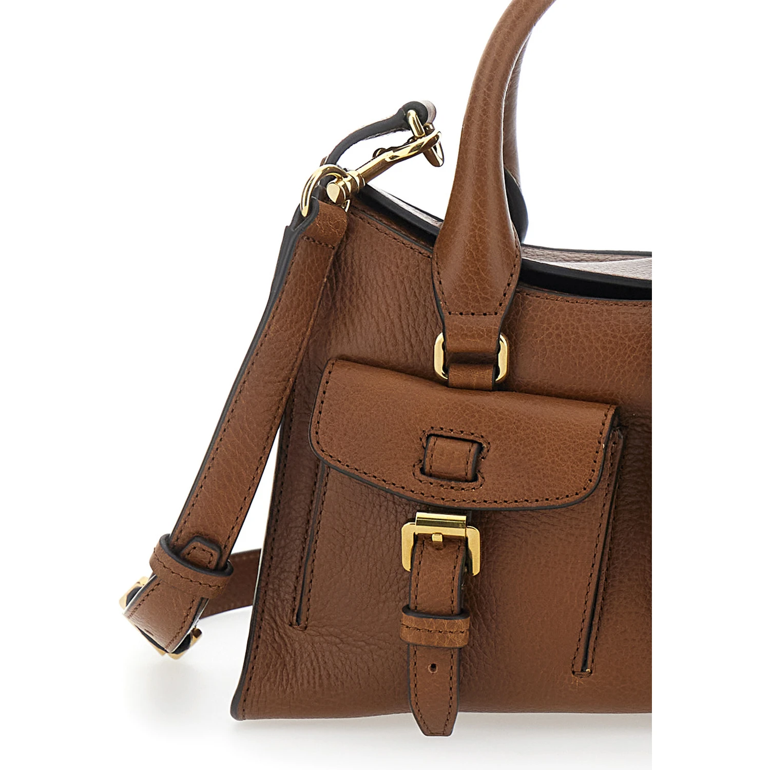 Roxanne Brown Small Handbag with Adjustable and Removable Shoulder Strap and Two Front Pockets in Leather Woman
