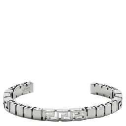 Silver-Colored Bracelet with Greek Motif and Logo Lettering Debossed in Brass Man