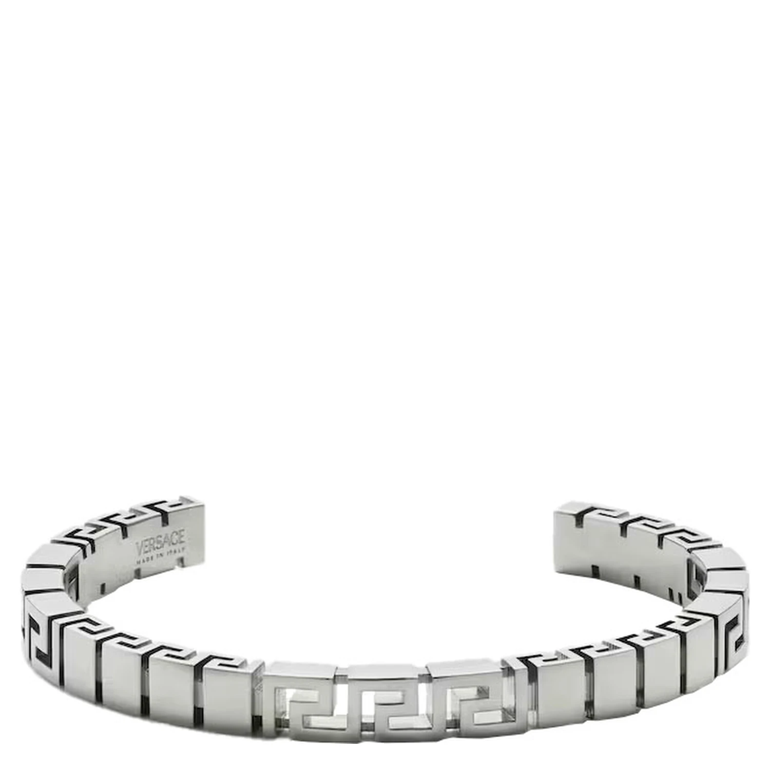 Silver-Colored Bracelet with Greek Motif and Logo Lettering Debossed in Brass Man