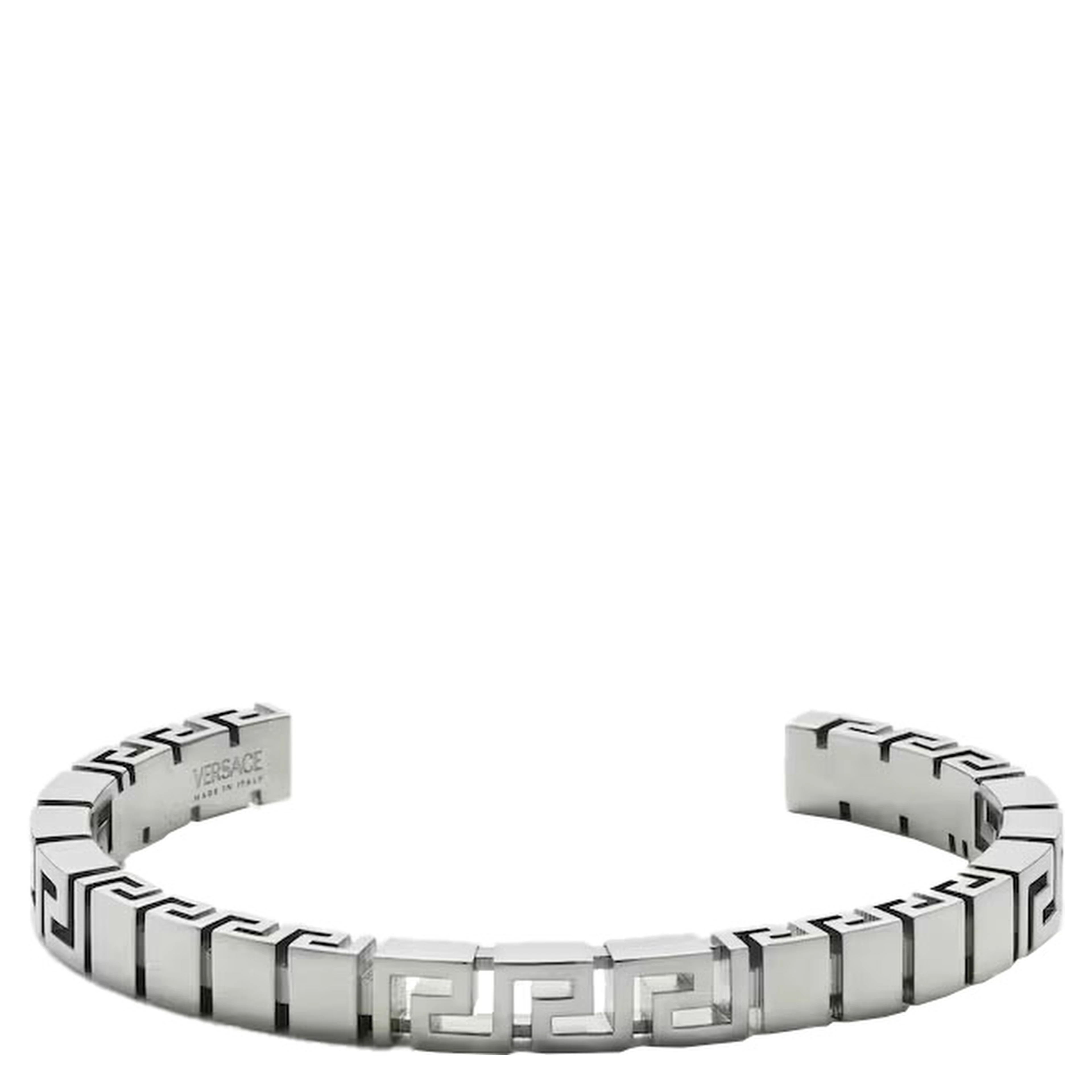 Silver-Colored Bracelet with Greek Motif and Logo Lettering Debossed in Brass Man