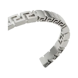 Silver-Colored Bracelet with Greek Motif and Logo Lettering Debossed in Brass Man