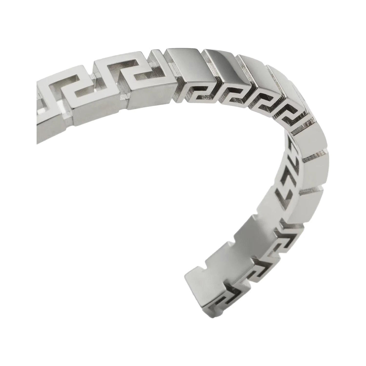 Silver-Colored Bracelet with Greek Motif and Logo Lettering Debossed in Brass Man