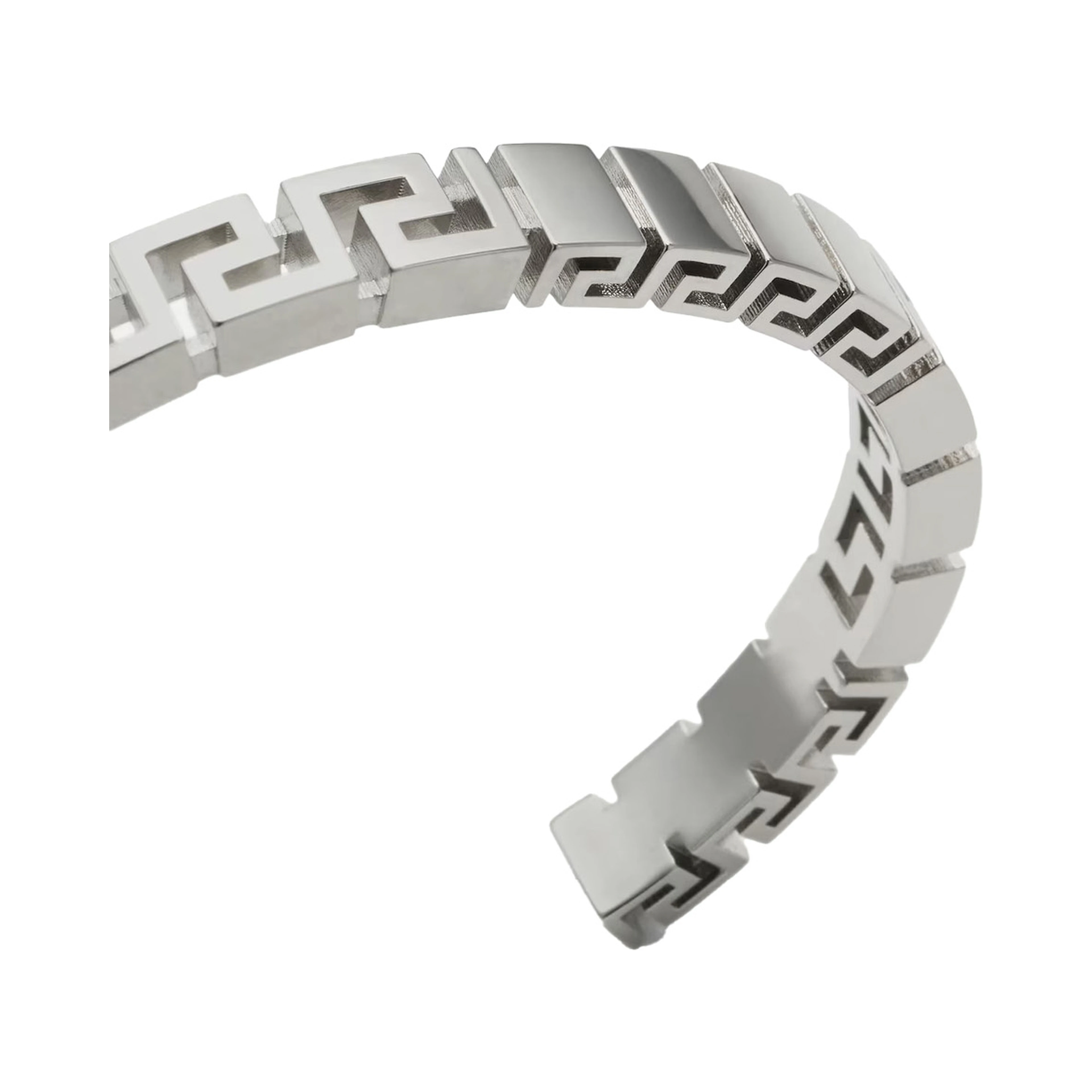Silver-Colored Bracelet with Greek Motif and Logo Lettering Debossed in Brass Man