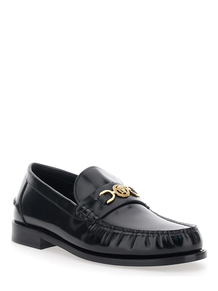 Black Loafers with Metallic Medusa Head Detail in Leather Man alternative