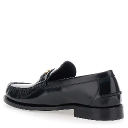Black Loafers with Metallic Medusa Head Detail in Leather Man