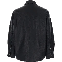 جاكيت أسود بياقة كلاسيكية وتأثير مجعد من الجلد للرجال