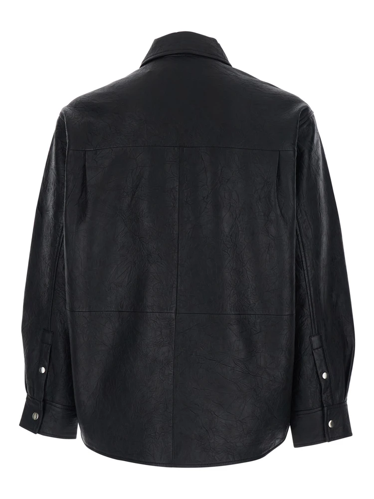 جاكيت أسود بياقة كلاسيكية وتأثير مجعد من الجلد للرجال alternative