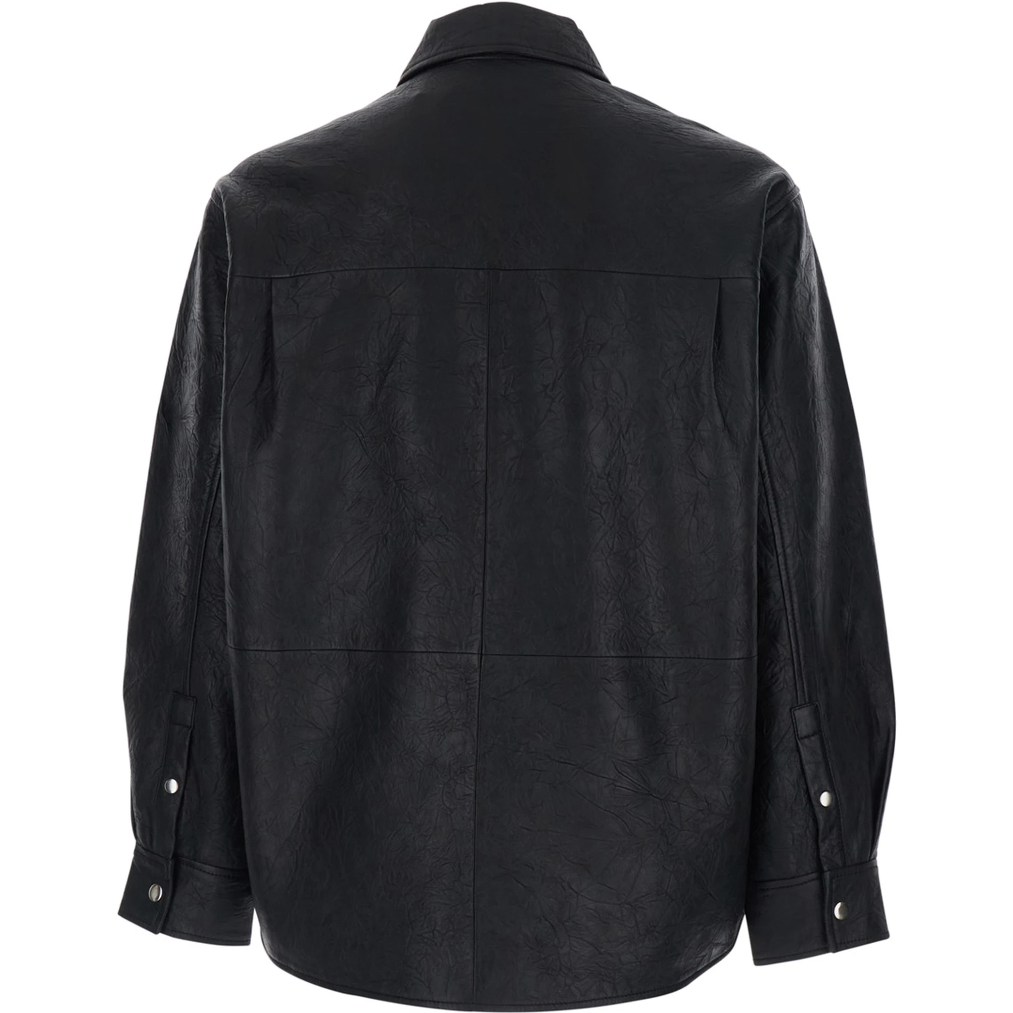 جاكيت أسود بياقة كلاسيكية وتأثير مجعد من الجلد للرجال