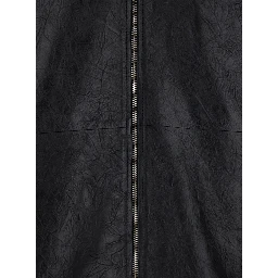 جاكيت أسود بياقة كلاسيكية وتأثير مجعد من الجلد للرجال