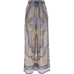 Wanderlust Multicolor Pants with Elastic Drawstring Waist and All-.Over Print in Silk Woman
