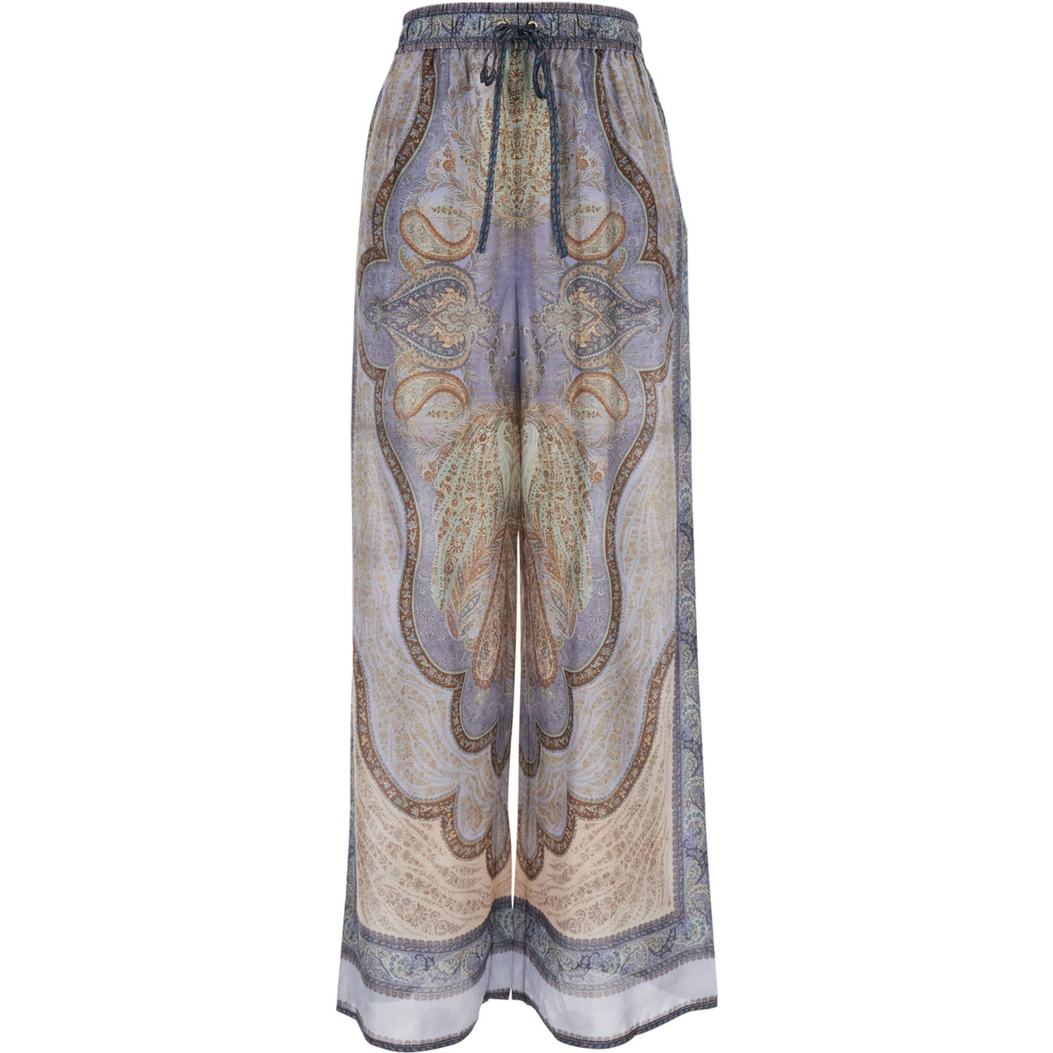 Wanderlust Multicolor Pants with Elastic Drawstring Waist and All-.Over Print in Silk Woman