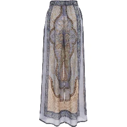 Wanderlust Multicolor Pants with Elastic Drawstring Waist and All-.Over Print in Silk Woman