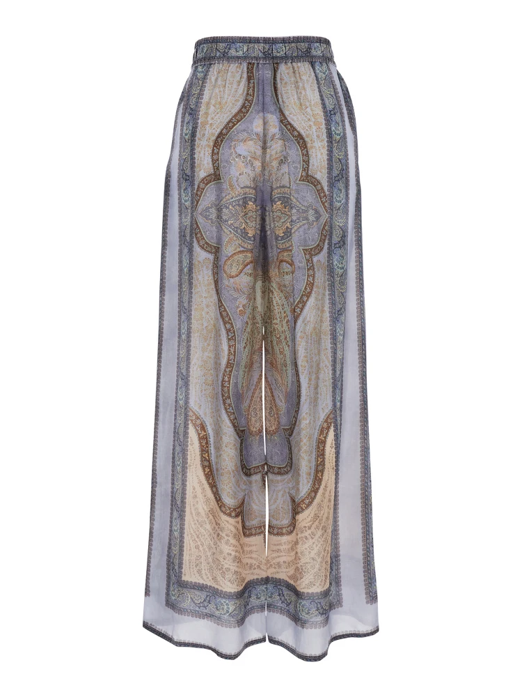 Wanderlust Multicolor Pants with Elastic Drawstring Waist and All-.Over Print in Silk Woman alternative