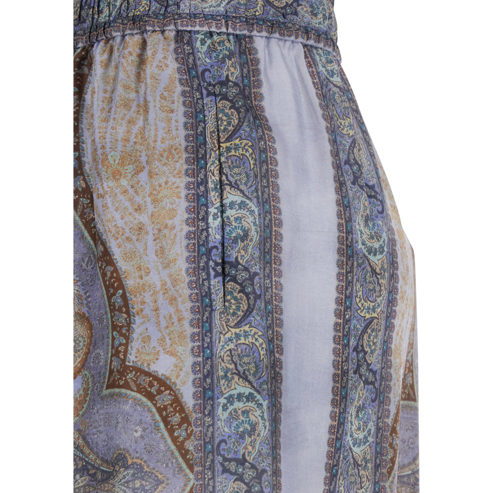 Wanderlust Multicolor Pants with Elastic Drawstring Waist and All-.Over Print in Silk Woman
