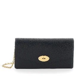 Darley Black Clutch with Chain Shoulder Strap in Hammered Leather Woman