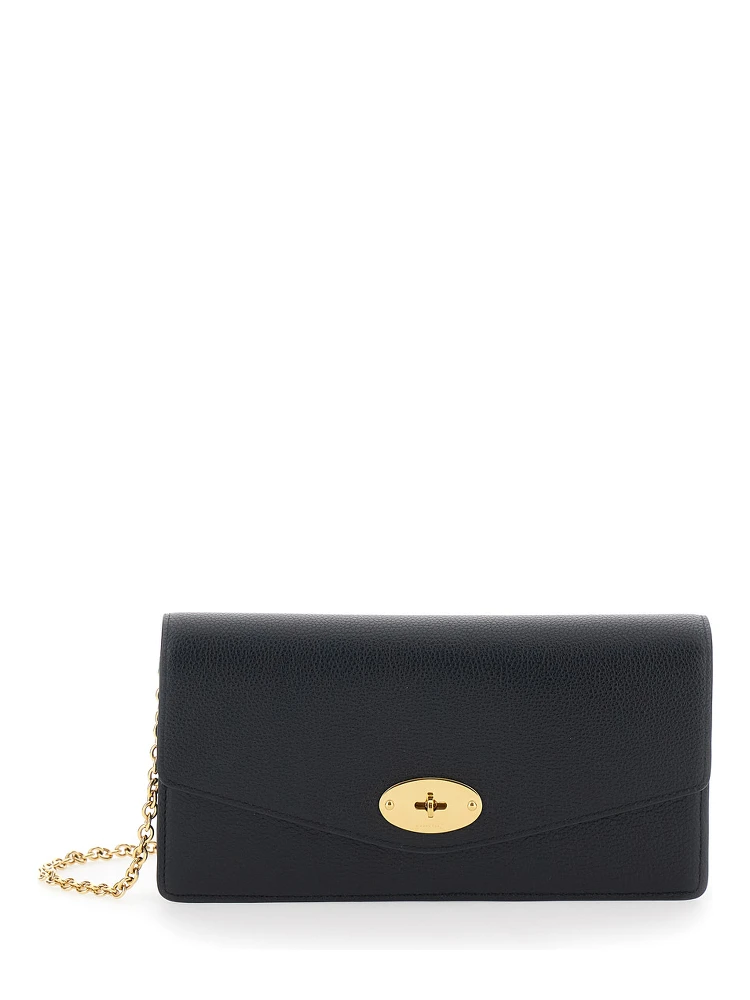 Darley Black Clutch with Chain Shoulder Strap in Hammered Leather Woman