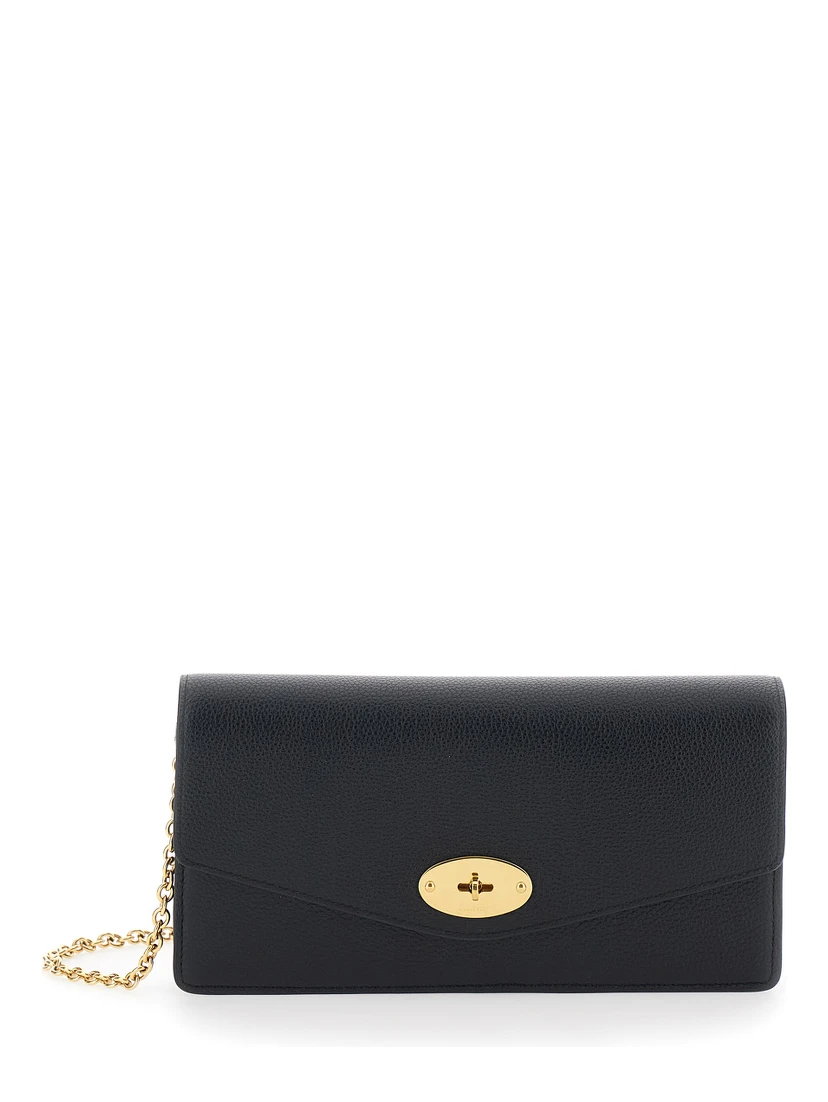 Darley Black Clutch with Chain Shoulder Strap in Hammered Leather Woman