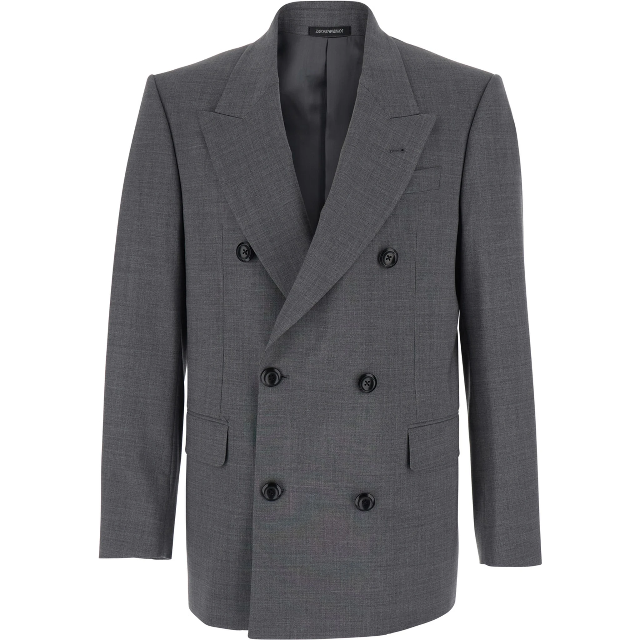 Grey Double-Breasted Jacket with Peak Lapels in Wool Man