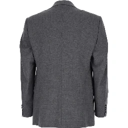 Grey Double-Breasted Jacket with Peak Lapels in Wool Man