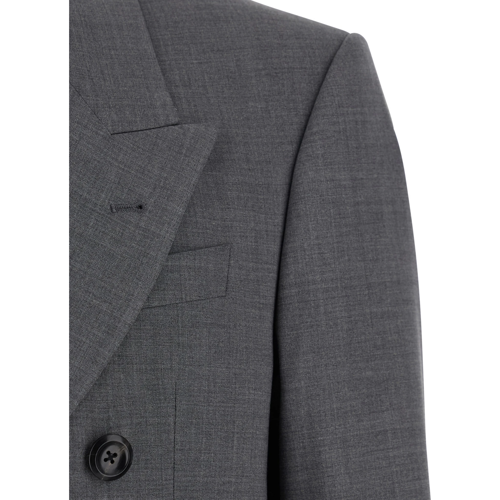 Grey Double-Breasted Jacket with Peak Lapels in Wool Man