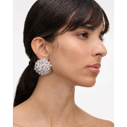 Silver Colored Earings with All-Over Crystal Embellishments in Copper Woman