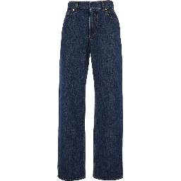 Blue Five-Pocket Jeans with Logo Patch on the Back in Denim Woman