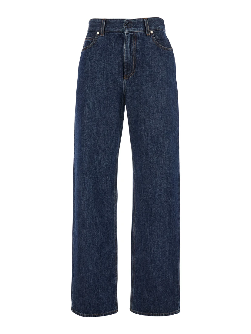 Blue Five-Pocket Jeans with Logo Patch on the Back in Denim Woman