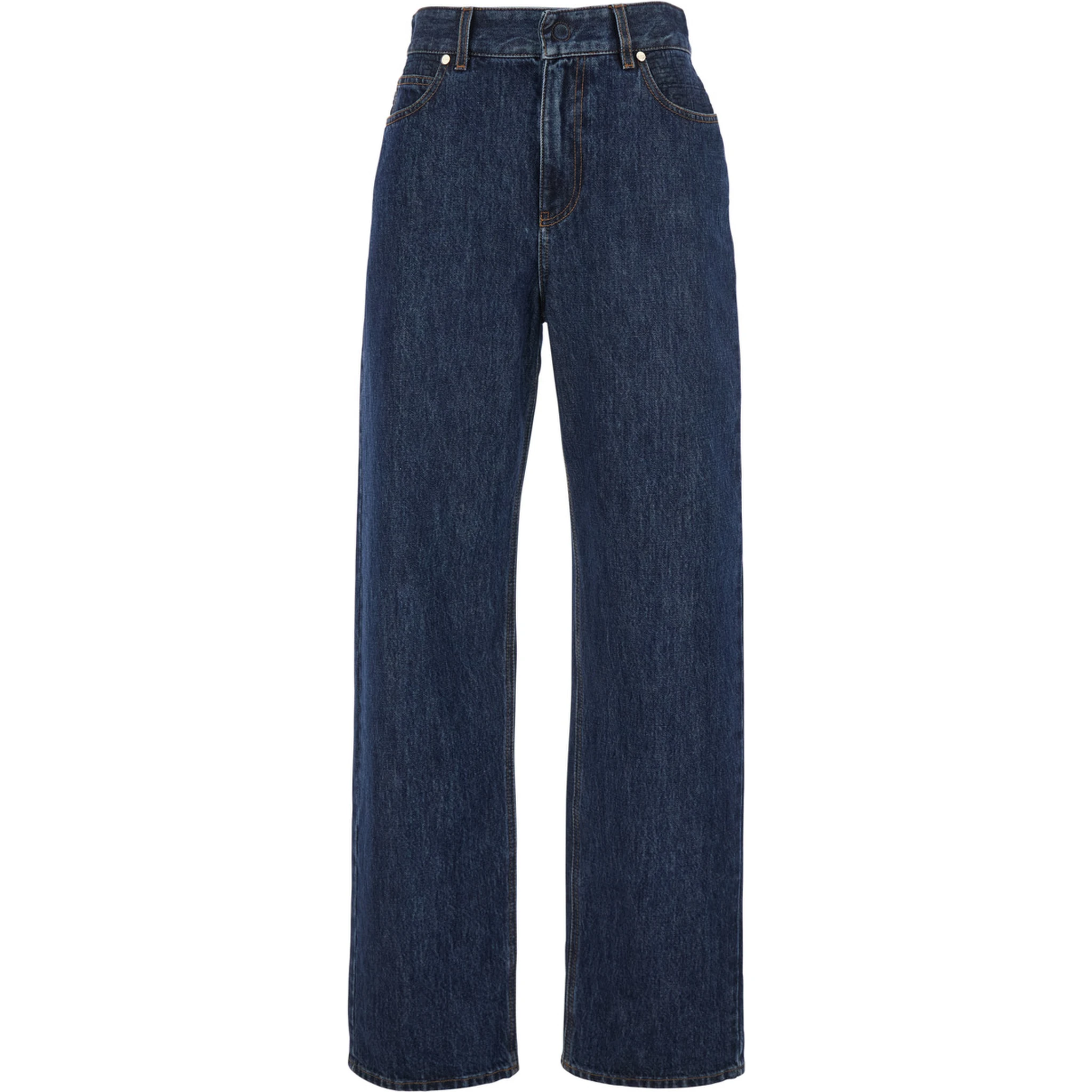 Blue Five-Pocket Jeans with Logo Patch on the Back in Denim Woman