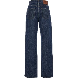 Blue Five-Pocket Jeans with Logo Patch on the Back in Denim Woman